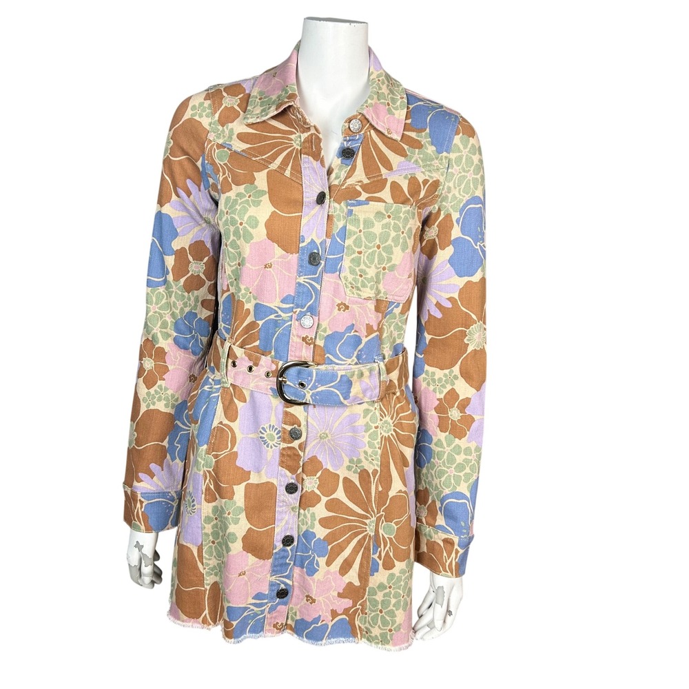 Show Me Your Mumu Dress Small Denim Durango Retro Garden Floral Mini Mod